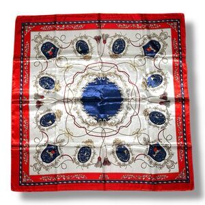 Red with Beige & Navy Blue Edges Scarf 35” X 35” Women Boho Fashion
